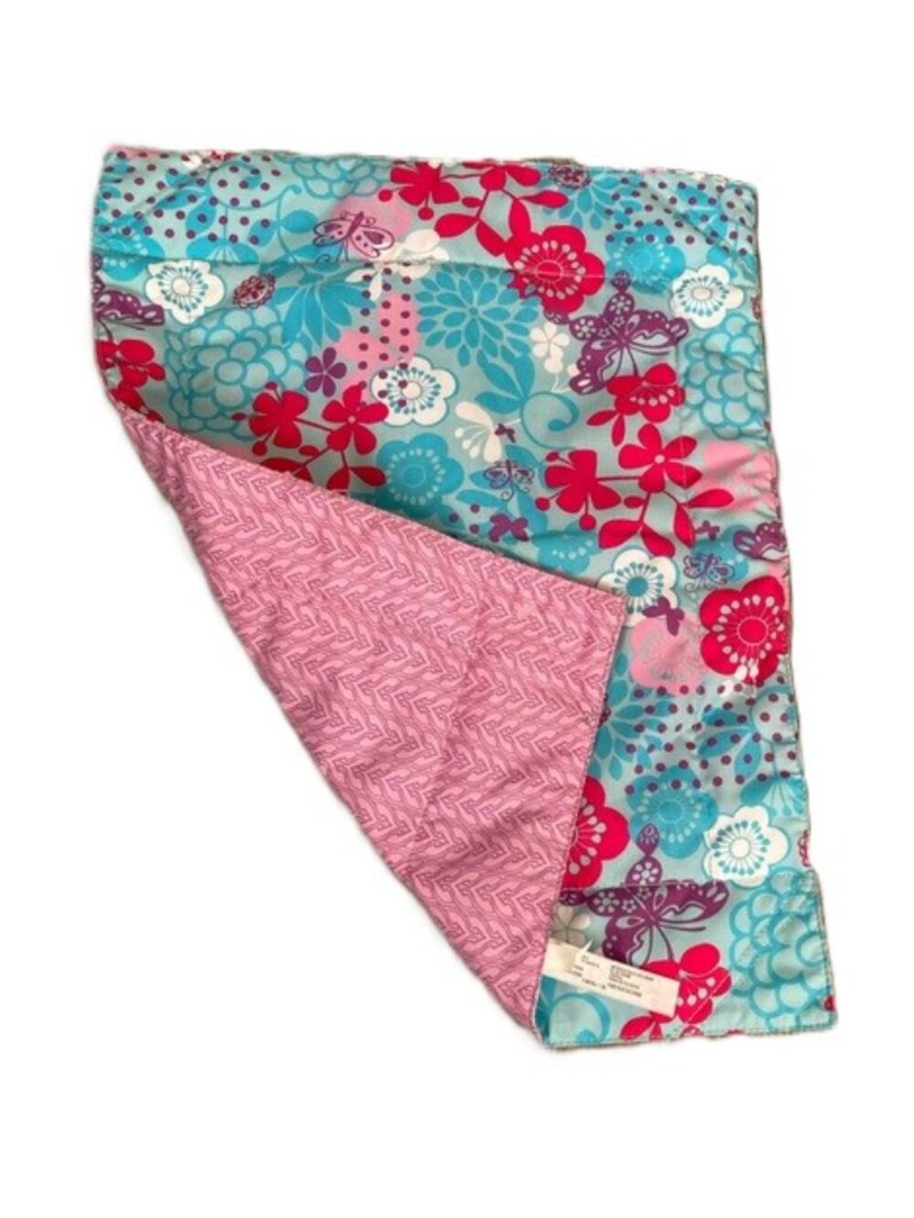 American Girl Doll Bedding Blanket Teal Pink Floral Butterfly 14 x 18.25 inches